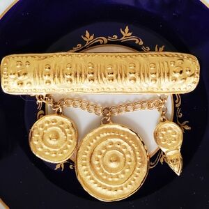 Vintage Givenchy Pin Brooch Etruscan Design Gold Brushed Fashion